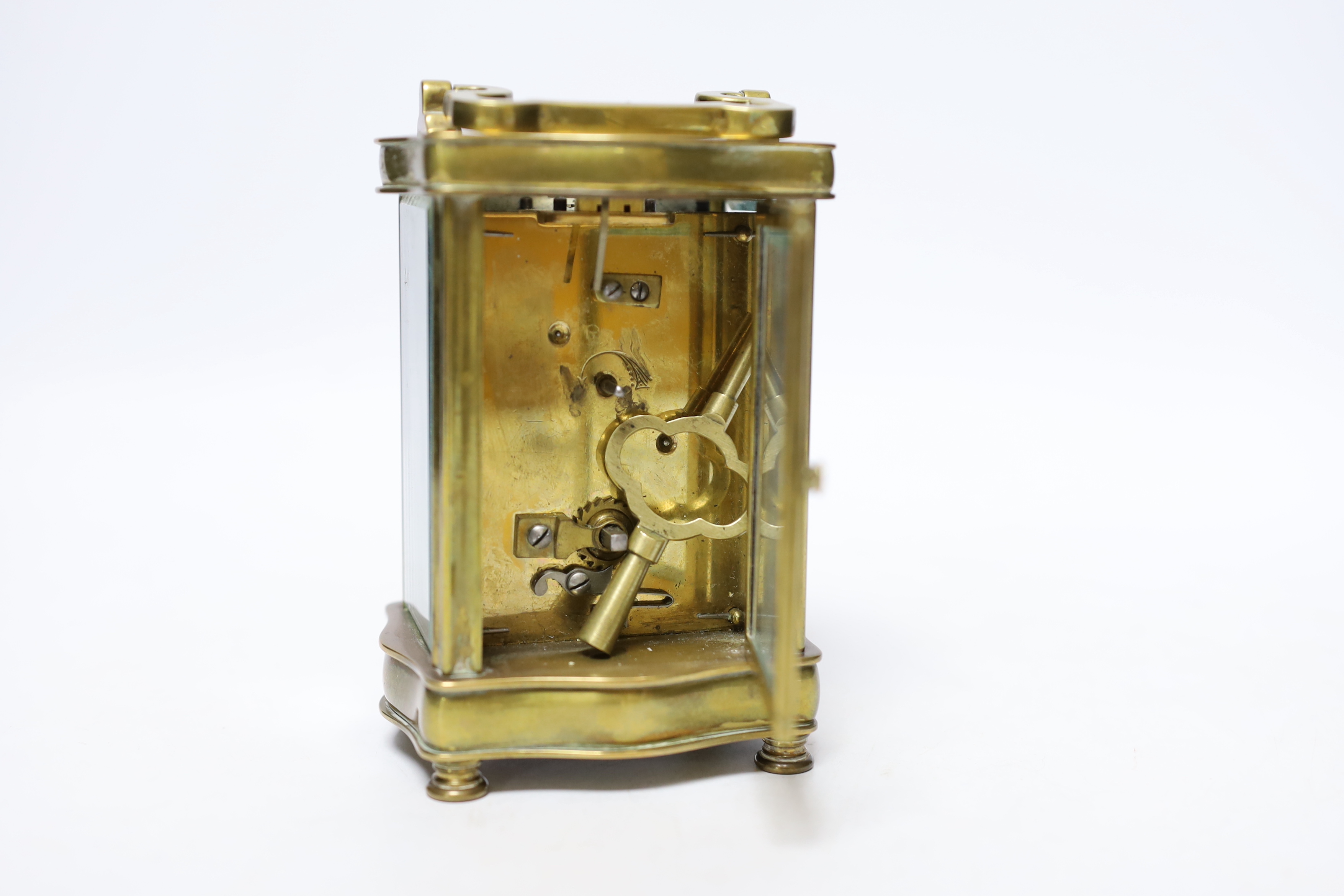 A brass carriage timepiece 12cm high